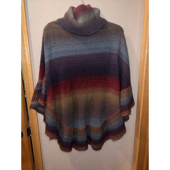 Nostalgia Colorful Shawl Turtle Neck Poncho Size Medium Made In India Rayon - Picture 2 of 10